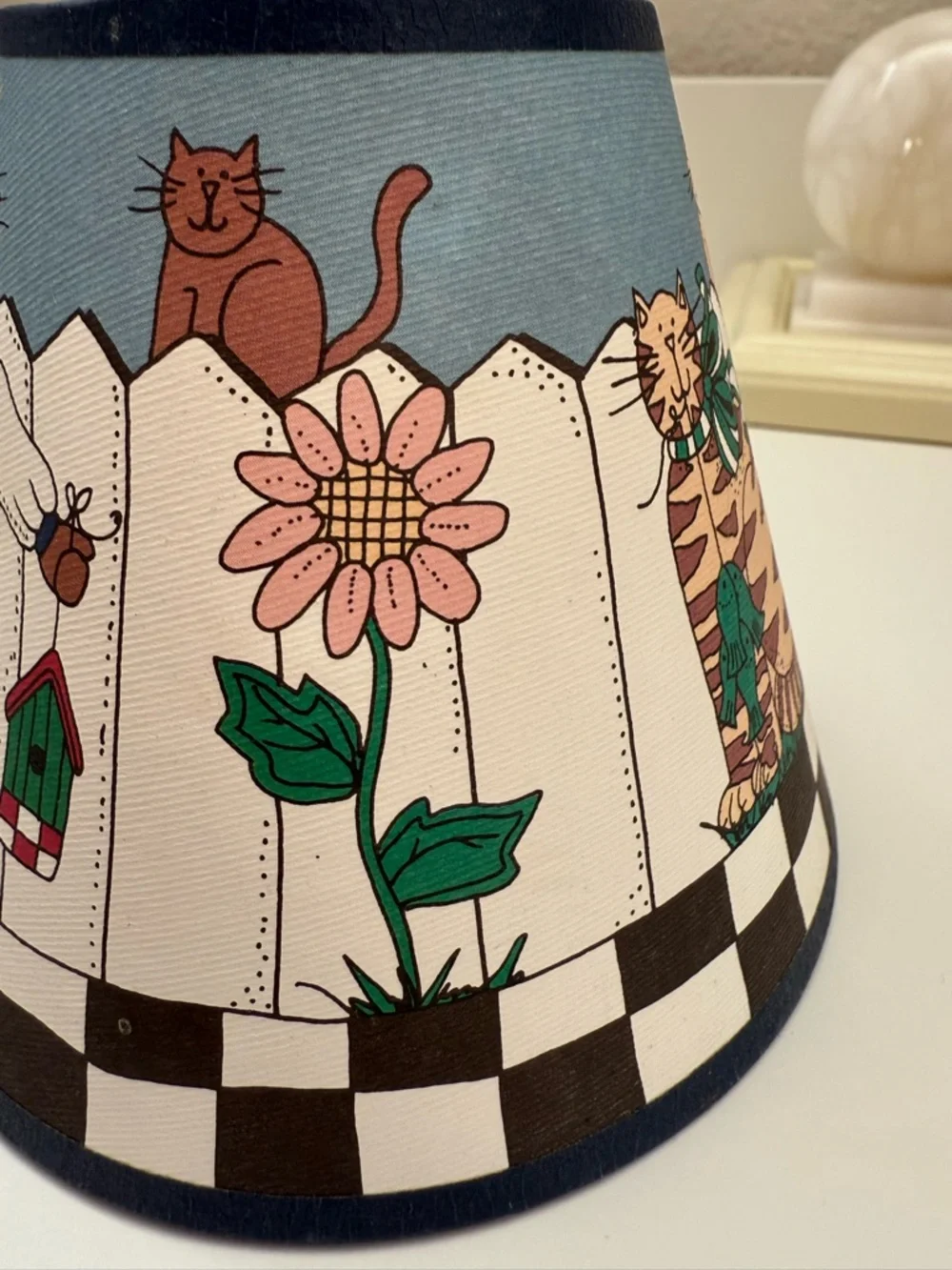 Vintage Alma Lynne Cats Blue and White Folk Art Clip On Lamp Shade